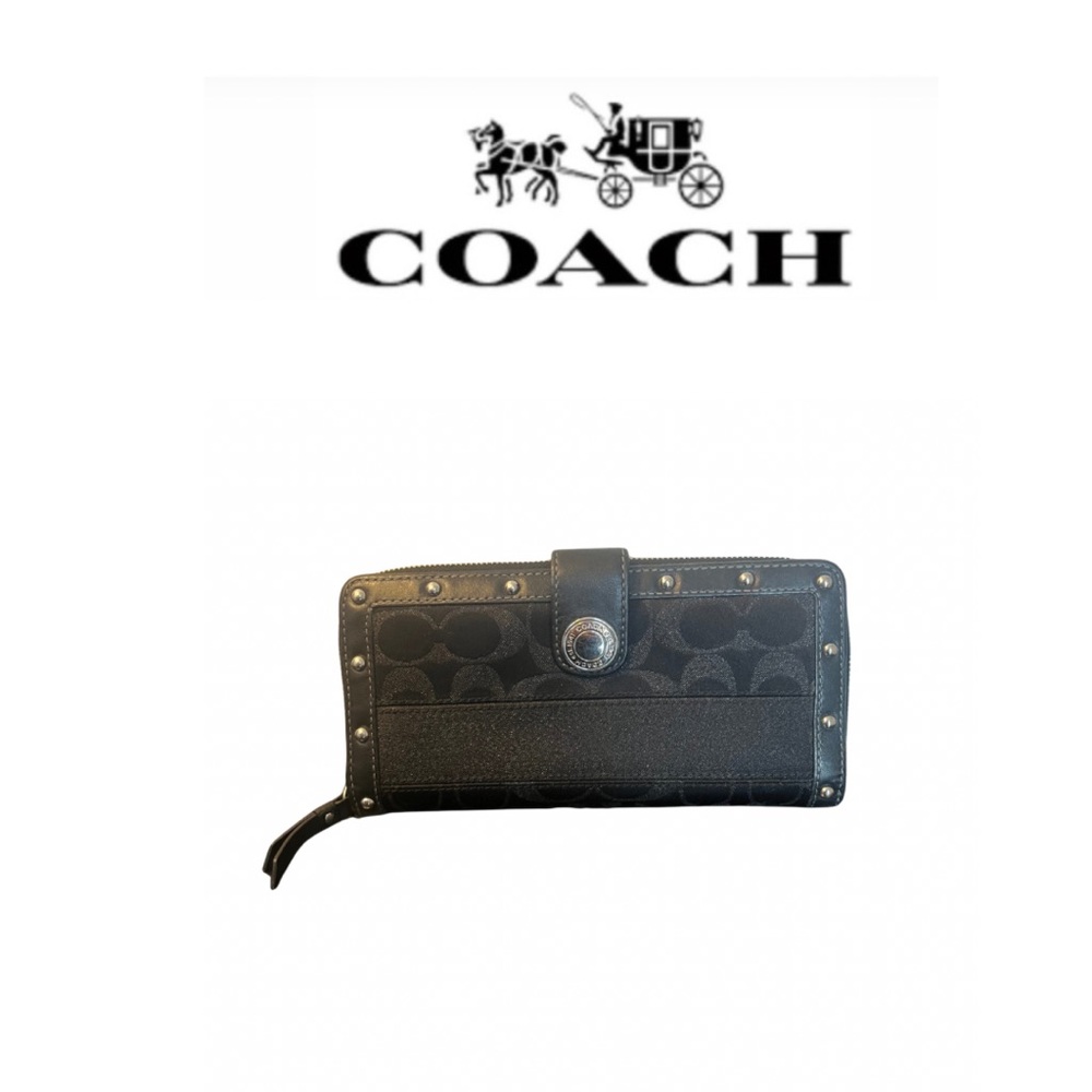 Coach Signature Black Lurex Studded Wallet